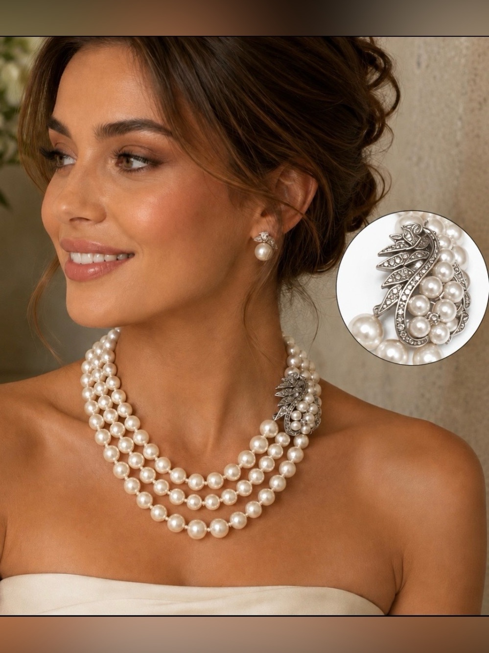 Vintage glass pearl bead embellished necklace